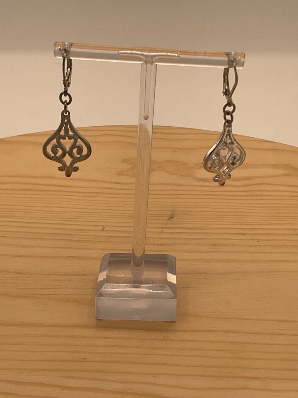 Vintage Silver Openwork Filigree Dangle Earrings Leverback Drop Arabesque